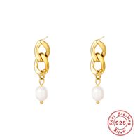 1 Pair Fashion Geometric Sterling Silver Inlay Pearl Zircon Drop Earrings sku image 8