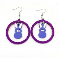 1 Pair Fashion Rabbit Round Wood Hollow Out Easter Women's Drop Earrings sku image 2