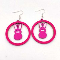 1 Pair Fashion Rabbit Round Wood Hollow Out Easter Women's Drop Earrings sku image 1