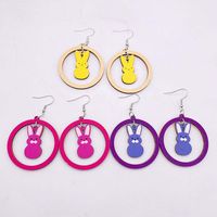 1 Pair Fashion Rabbit Round Wood Hollow Out Easter Women's Drop Earrings main image 6