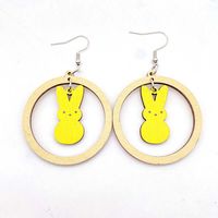 1 Pair Fashion Rabbit Round Wood Hollow Out Easter Women's Drop Earrings sku image 3