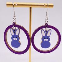 1 Pair Fashion Rabbit Round Wood Hollow Out Easter Women's Drop Earrings main image 2