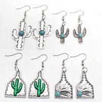 1 Pair Fashion Cactus Metal Inlay Turquoise Women's Drop Earrings main image 6