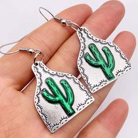 1 Pair Fashion Cactus Metal Inlay Turquoise Women's Drop Earrings main image 2