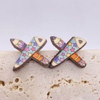 1 Pair Fashion Scissors Star Pencil Wood Women's Ear Studs sku image 10