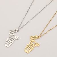 201 Stainless Steel 18K Gold Plated Retro Plating Cactus Pendant Necklace main image 3