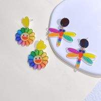 1 Pair Cartoon Style Heart Shape Flower Dragonfly Arylic Epoxy Women's Drop Earrings main image 1