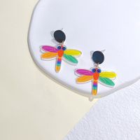 1 Pair Cartoon Style Heart Shape Flower Dragonfly Arylic Epoxy Women's Drop Earrings sku image 2