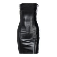 Sexy Solid Color Strapless Sleeveless Patchwork Pu Polyester Above Knee Pencil Skirt main image 6