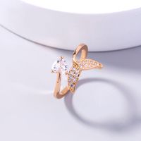 1 Piece Fashion Heart Shape Fish Tail Copper Plating Inlay Zircon Open Ring main image 1