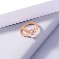 1 Piece Fashion Heart Shape Fish Tail Copper Plating Inlay Zircon Open Ring main image 7