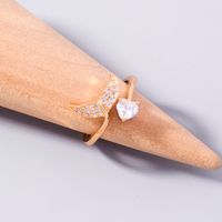 1 Piece Fashion Heart Shape Fish Tail Copper Plating Inlay Zircon Open Ring main image 4