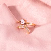 1 Piece Fashion Heart Shape Fish Tail Copper Plating Inlay Zircon Open Ring main image 2