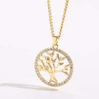1 Piece Korean Style Tree Heart Shape Copper Inlay Zircon 14k Gold Plated Pendant Necklace sku image 2