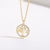 1 Piece Korean Style Tree Heart Shape Copper Inlay Zircon 14k Gold Plated Pendant Necklace main image 8