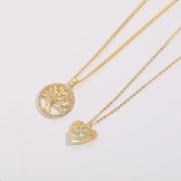 1 Pieza Estilo Coreano Árbol Forma De Corazón Cobre Embutido Circón Chapado En Oro De 14 Quilates. Collar Colgante main image 5