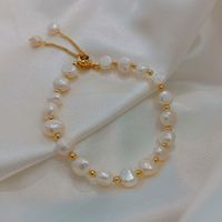 Elegant Round Alloy Freshwater Pearl Beaded Plating Inlay Rhinestones Bracelets main image 2