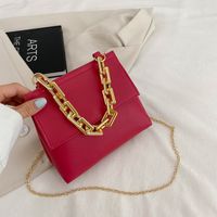 Femmes Petit Printemps Été Faux Cuir Couleur Unie Mode Carré Couvercle Rabattable Sac À Chaîne sku image 4