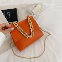 Femmes Petit Printemps Été Faux Cuir Couleur Unie Mode Carré Couvercle Rabattable Sac À Chaîne sku image 5