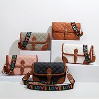 Women's Small Pu Leather Color Block Lingge Streetwear Square Flip Cover Crossbody Bag main image 1