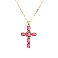 1 Piece Retro Cross Copper Plating Inlay Zircon Pendant Necklace sku image 5