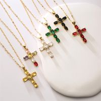 1 Piece Retro Cross Copper Plating Inlay Zircon Pendant Necklace main image 7