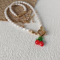 Sweet Cherry Freshwater Pearl Glass Copper Beaded Necklace sku image 1