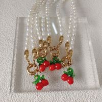 Sweet Cherry Freshwater Pearl Glass Copper Beaded Necklace main image 3