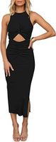 Women's Pencil Skirt Elegant Round Neck Pleated Hollow Out Sleeveless Solid Color Midi Dress Street main image 5