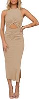 Women's Pencil Skirt Elegant Round Neck Pleated Hollow Out Sleeveless Solid Color Midi Dress Street main image 2