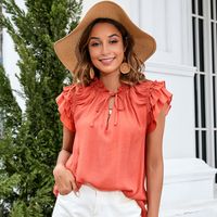 Summer New Loose Solid Color Lotus Leaf Sleeve Top main image 3
