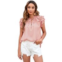 Summer New Loose Solid Color Lotus Leaf Sleeve Top main image 4