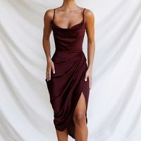 Frau Trägerkleid Kleid Mit Schlitz Sexy Gurt Ärmellos Einfarbig Midi-Kleid Bankett Geburtstag Cocktailparty main image 4