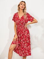 Women's Floral Dress Fashion V Neck Printing Short Sleeve Ditsy Floral Knee-length Holiday main image 2
