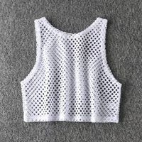 Sexy Solid Color Polyester Round Neck Mesh Hollow Out Eyelet Top main image 3