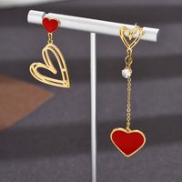 1 Pair Fashion Romantic Korean Style Heart Shape Enamel 304 Stainless Steel Artificial Rhinestones 14K Gold Plated Drop Earrings main image 1