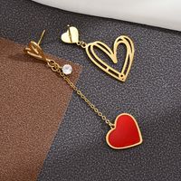 1 Pair Fashion Romantic Korean Style Heart Shape Enamel 304 Stainless Steel Artificial Rhinestones 14K Gold Plated Drop Earrings sku image 1