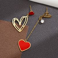 1 Pair Fashion Romantic Korean Style Heart Shape Enamel 304 Stainless Steel Artificial Rhinestones 14K Gold Plated Drop Earrings main image 3