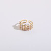 Fashion C Shape Copper 14k Gold Plated Artificial Pearls Zircon Open Ring In Bulk main image 8
