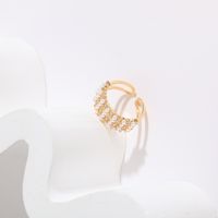 Fashion C Shape Copper 14k Gold Plated Artificial Pearls Zircon Open Ring In Bulk main image 9