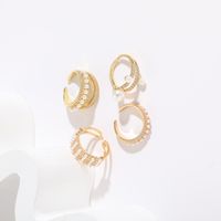 Fashion C Shape Copper 14k Gold Plated Artificial Pearls Zircon Open Ring In Bulk main image 7