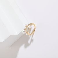 Fashion C Shape Copper 14k Gold Plated Artificial Pearls Zircon Open Ring In Bulk main image 5