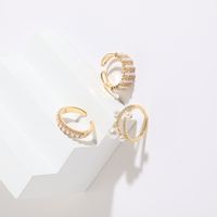 Fashion C Shape Copper 14k Gold Plated Artificial Pearls Zircon Open Ring In Bulk main image 4