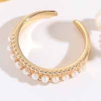 Fashion C Shape Copper 14k Gold Plated Artificial Pearls Zircon Open Ring In Bulk sku image 1