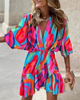 Women's Regular Dress Bat Dress Bodycon Dress Casual Simple Style Classic Style Deep V Plunging Neck Belt Half Sleeve Printing Multicolor Above Knee Holiday Outdoor Daily main image 7