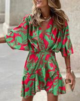Women's Regular Dress Bat Dress Bodycon Dress Casual Simple Style Classic Style Deep V Plunging Neck Belt Half Sleeve Printing Multicolor Above Knee Holiday Outdoor Daily main image 2