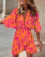 Women's Regular Dress Bat Dress Bodycon Dress Casual Simple Style Classic Style Deep V Plunging Neck Belt Half Sleeve Printing Multicolor Above Knee Holiday Outdoor Daily main image 3