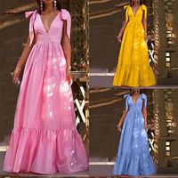 Women's A-line Skirt Elegant Fashion V Neck Patchwork Sleeveless Solid Color Maxi Long Dress Holiday Travel main image 6