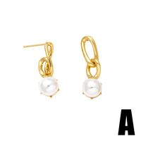 1 Pair Fashion Oval Copper Plating Inlay Pearl Zircon Drop Earrings main image 5