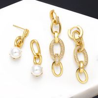 1 Pair Fashion Oval Copper Plating Inlay Pearl Zircon Drop Earrings main image 3